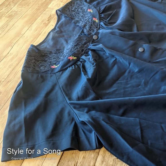 Vintage Mid Century Navy Silky Pajama Set 38 - Picture 7 of 16